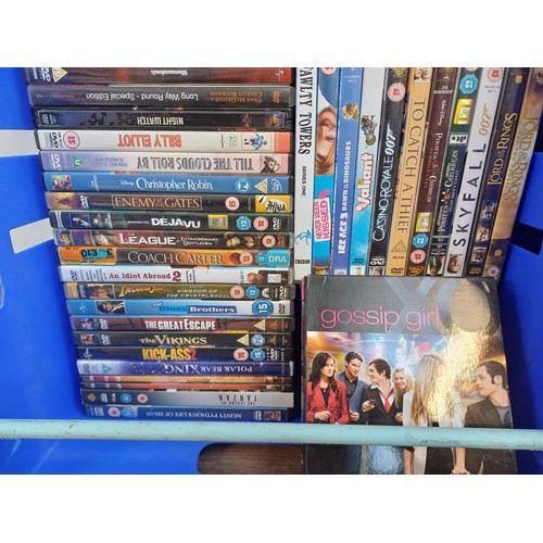 367 - Three boxes containing a large collection of DVDs to include eight Harry Potter, Coco, the Sting, So... 