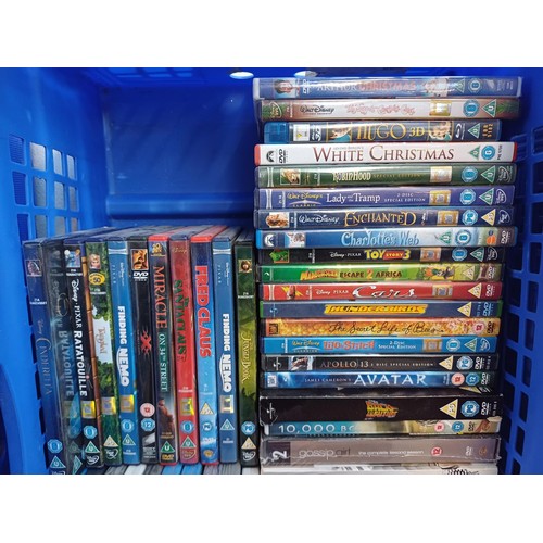 367 - Three boxes containing a large collection of DVDs to include eight Harry Potter, Coco, the Sting, So... 