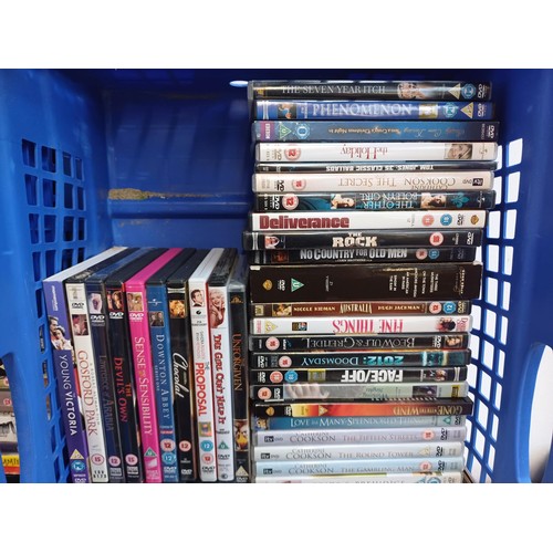 367 - Three boxes containing a large collection of DVDs to include eight Harry Potter, Coco, the Sting, So... 