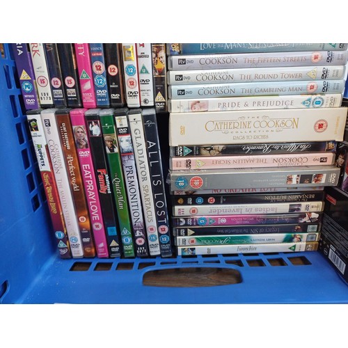 367 - Three boxes containing a large collection of DVDs to include eight Harry Potter, Coco, the Sting, So... 