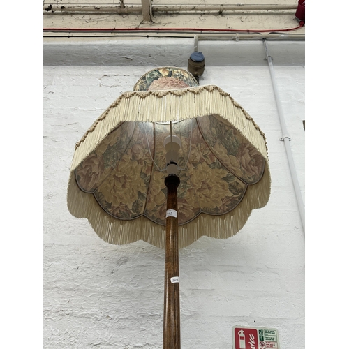 144A - A 1930s stained beech standard lamp - approx. 190cm high including shade