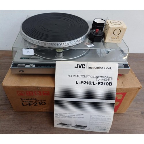 379 - A boxed mid 1980s JVC L-F210 two-speed direct drive turntable with boxed Goldring Elektra Stylus