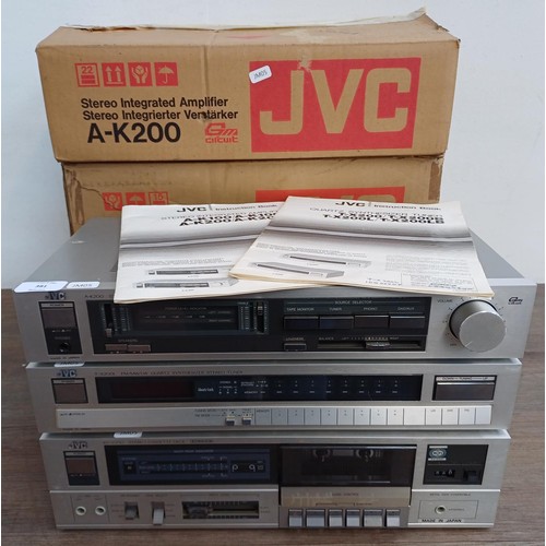 381 - Three items of boxed mid 1980s JVC hi-fi, one A-K200 integrated amplifier with instruction manual, o... 