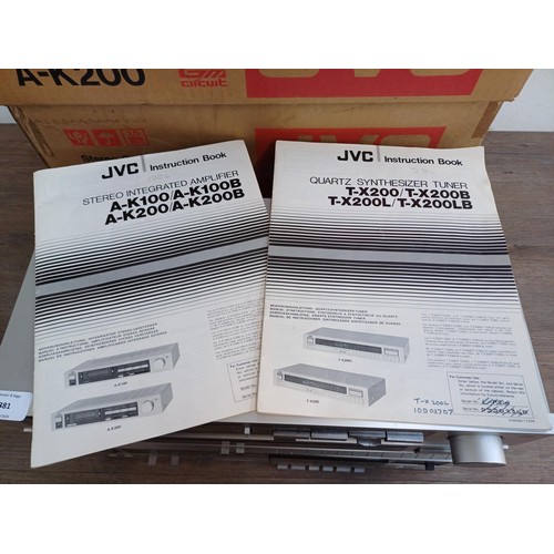 381 - Three items of boxed mid 1980s JVC hi-fi, one A-K200 integrated amplifier with instruction manual, o... 