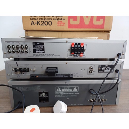 381 - Three items of boxed mid 1980s JVC hi-fi, one A-K200 integrated amplifier with instruction manual, o... 