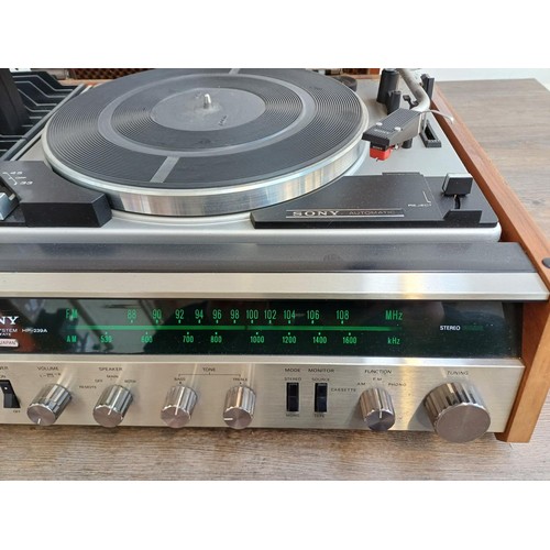 384 - A Sony HP-239A solid state stereo music system comprising two-speed turntable, cassette recorder, tw... 