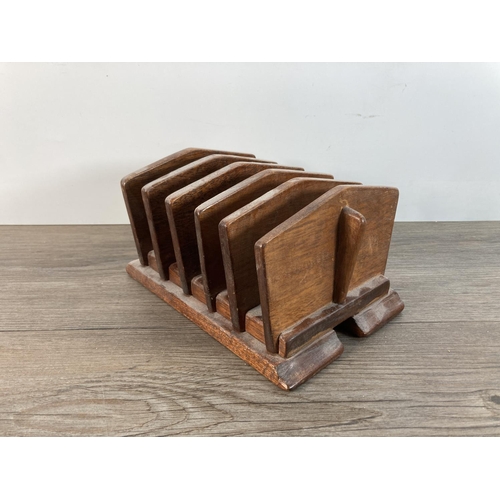 1104 - A mid 20th century Art Deco style mahogany five section letter rack - approx. 12cm high x 21cm long ... 