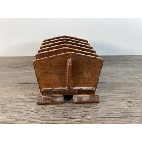 1104 - A mid 20th century Art Deco style mahogany five section letter rack - approx. 12cm high x 21cm long ... 