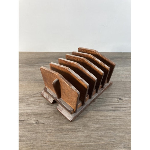 1104 - A mid 20th century Art Deco style mahogany five section letter rack - approx. 12cm high x 21cm long ... 