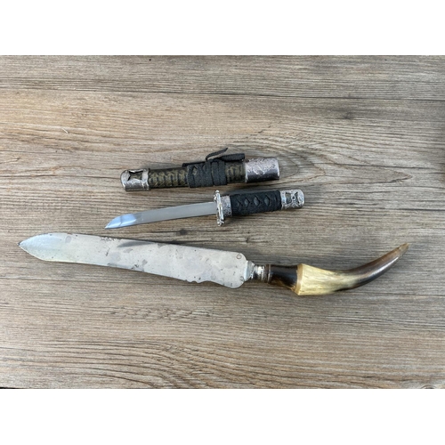 1112 - Five vintage knives to include 19th century Joseph Rogers horn handled carving knife, mid 20th centu... 