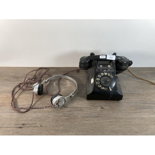 1116 - A 1940s Indian Telephone Industries Ltd. black dial up telephone with Sterling of London aluminium a... 