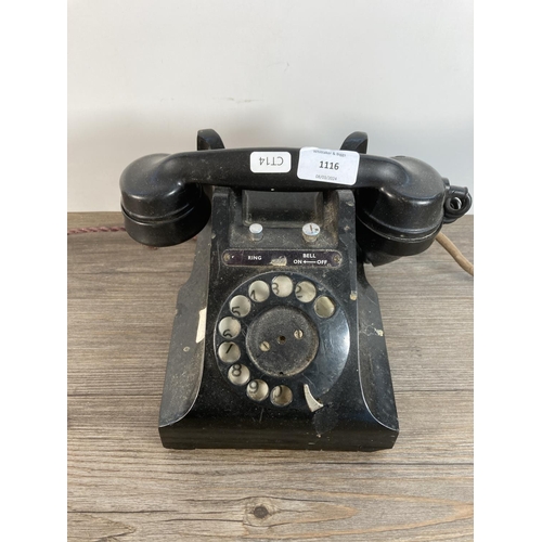 1116 - A 1940s Indian Telephone Industries Ltd. black dial up telephone with Sterling of London aluminium a... 