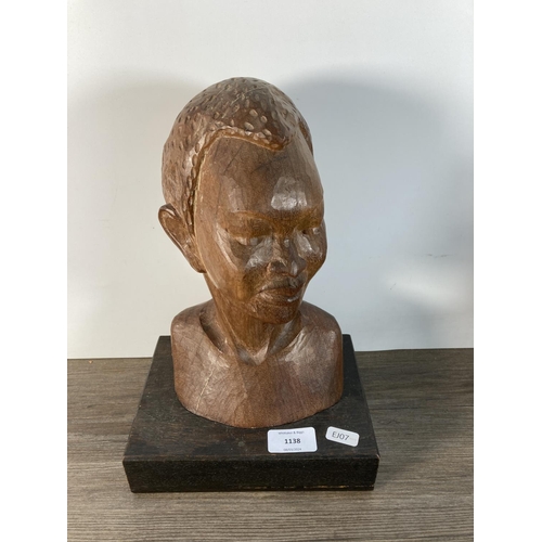 1138 - Two vintage carved hardwood African busts - approx. 32cm high