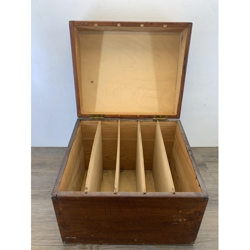 1046 - A 19th century style stained pine rectangular storage box with copper half moon handles - approx. 34... 