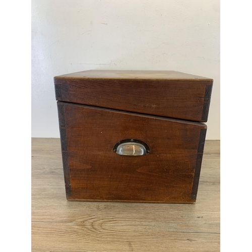 1046 - A 19th century style stained pine rectangular storage box with copper half moon handles - approx. 34... 