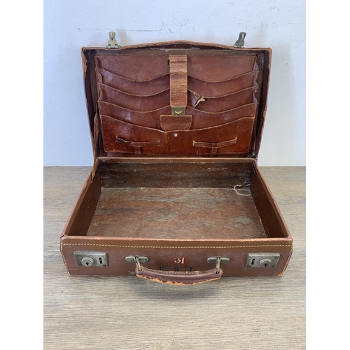 1056 - An early 20th century brown leather briefcase - approx. 11cm high x 40cm wide x 26.5cm deep