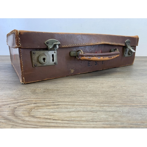 1056 - An early 20th century brown leather briefcase - approx. 11cm high x 40cm wide x 26.5cm deep