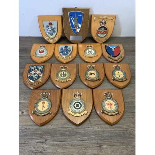 1059 - Fourteen hand painted military regiments shield plaques to include Royal Air Force (Natal) Squadron,... 