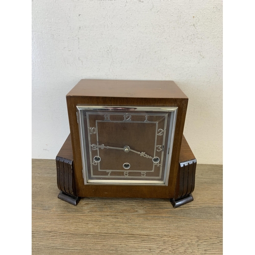 1073 - An Art Deco mahogany cased Westminster chime mantel clock