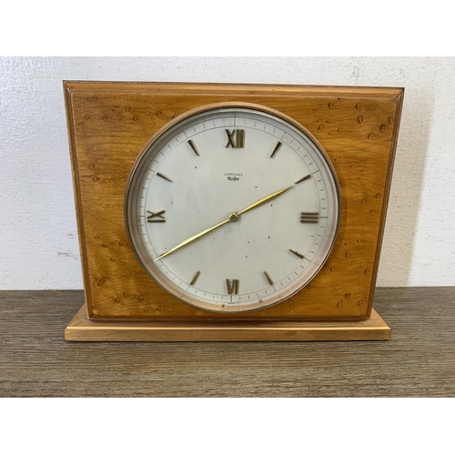 1079 - A mid 20th century walnut and brass cased mantel clock - approx. 16cm high x 18cm wide