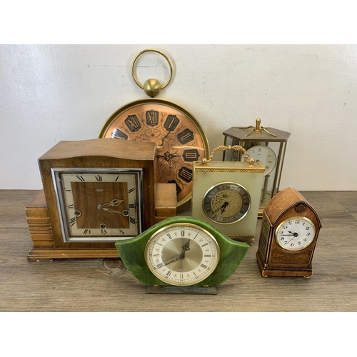 1083 - Six various mantel and wall clocks to include Art Deco Smiths Enfield Westminster chime mantel clock... 