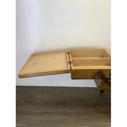 1088 - A mid 20th century plywood cantilever sewing box - approx. 44cm high