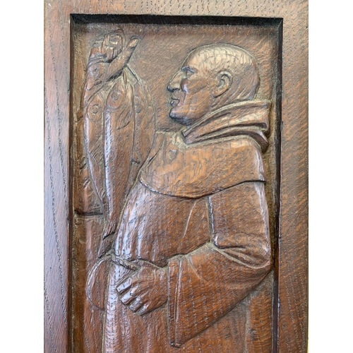 1095 - A vintage hand carved wooden panel of a fisherman in gilt frame - approx. 55cm high x 24cm wide