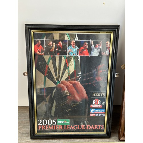 999 - Four framed hand signed darts prints to include world champion Phil Taylor, Colin Lloyd etc.