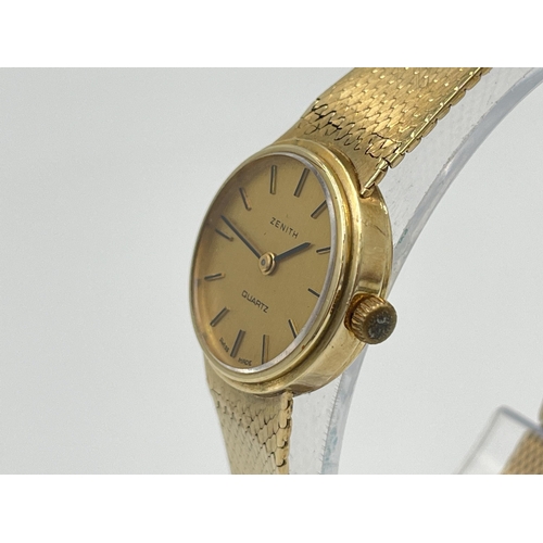 A Mid Th Century Zenith Lady S Quartz Wristwatch Hallmarked Ct Gold Case And Bracelet Approx G