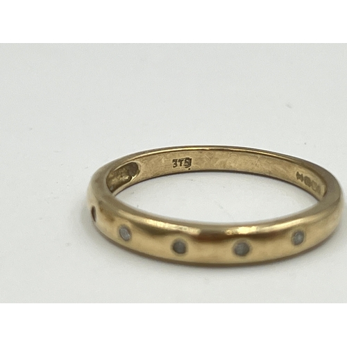 2363 - Three pieces of jewellery, one hallmarked 9ct gold diamond five stone ring, one pair of 9ct gold opa... 