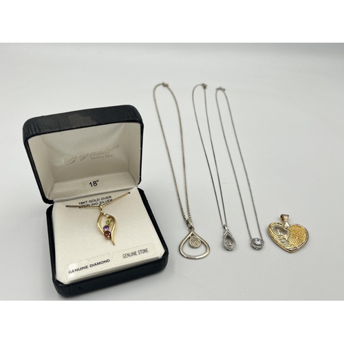 2365 - Five pieces of .925 silver jewellery, four pendant necklaces and one heart shaped pendant - approx. ... 