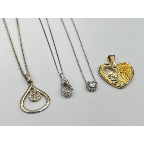 2365 - Five pieces of .925 silver jewellery, four pendant necklaces and one heart shaped pendant - approx. ... 