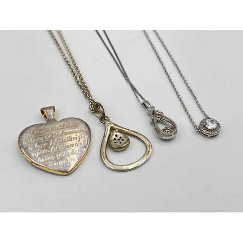 2365 - Five pieces of .925 silver jewellery, four pendant necklaces and one heart shaped pendant - approx. ... 