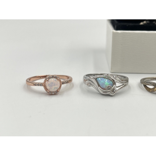 2367 - Six .925 silver rings to include two Pandora, 9ct and .925 opal solitaire etc. - approx. gross weigh... 