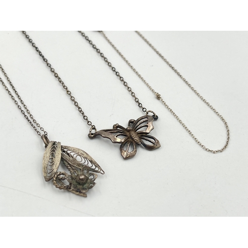 2378 - A collection of silver and white metal jewellery to include sterling butterfly pendant necklace, gar... 