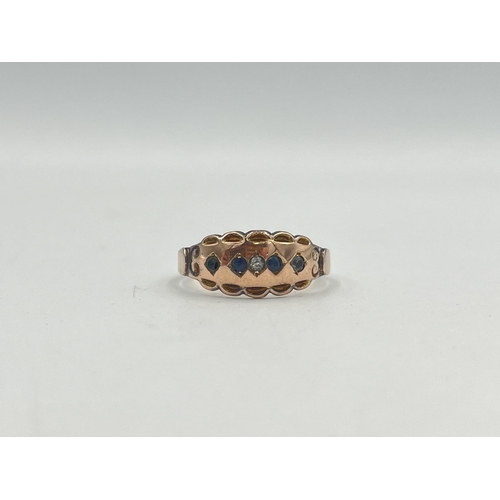 2380 - A hallmarked Chester 9ct gold sapphire and paste ring, size P - approx. gross weight 1.6g