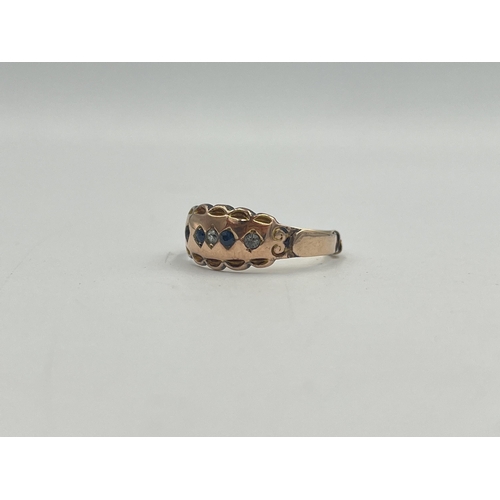 2380 - A hallmarked Chester 9ct gold sapphire and paste ring, size P - approx. gross weight 1.6g