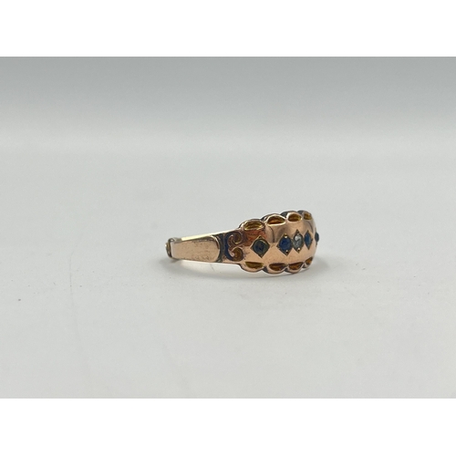 2380 - A hallmarked Chester 9ct gold sapphire and paste ring, size P - approx. gross weight 1.6g