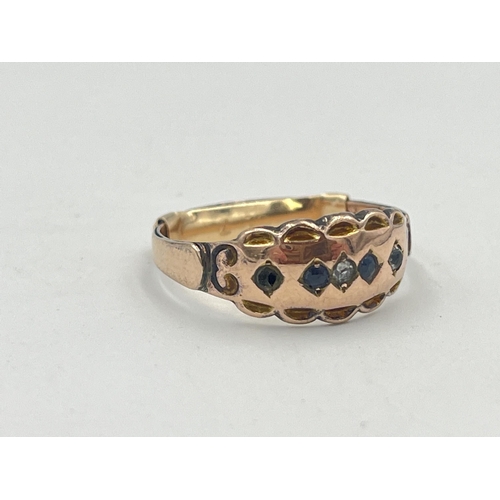 2380 - A hallmarked Chester 9ct gold sapphire and paste ring, size P - approx. gross weight 1.6g