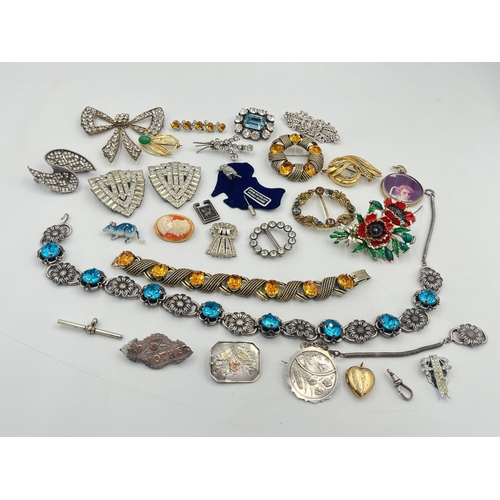 2386A - A collection of antique and vintage jewellery to include three Victorian hallmarked sterling silver ... 