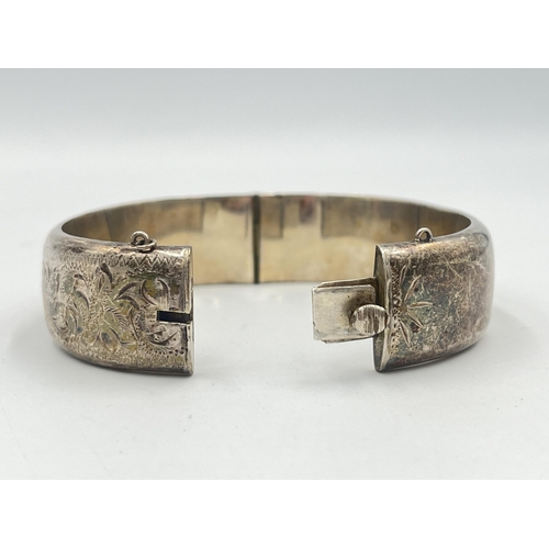 2398 - A hallmarked Birmingham silver foliate etched bangle - approx. gross weight 28g