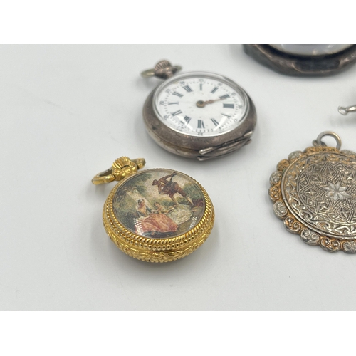 2401B - Seven pieces of vintage costume jewellery and watches to include .800 silver cased lady's pocket wat... 