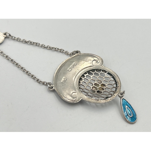 2405 - A Charles Horner hallmarked Chester silver and enamel pendant necklace - approx. gross weight 5.75g