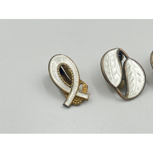 2406 - Three Norwegian sterling silver and white enamel clip on earrings to include pair of David Andersen ... 