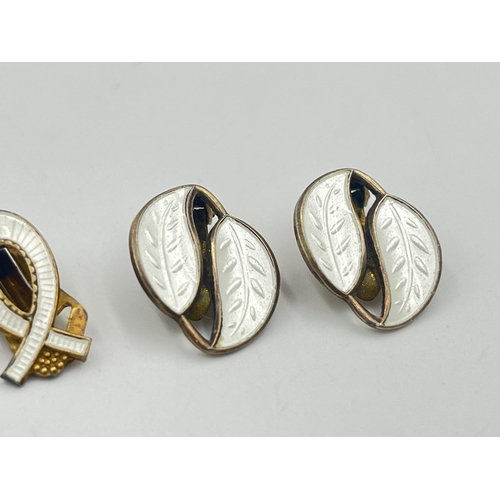 2406 - Three Norwegian sterling silver and white enamel clip on earrings to include pair of David Andersen ... 