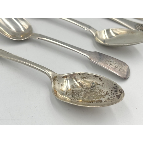 2523 - Five George III and later hallmarked sterling silver forks and spoons, two Jonathan Hayne London dat... 