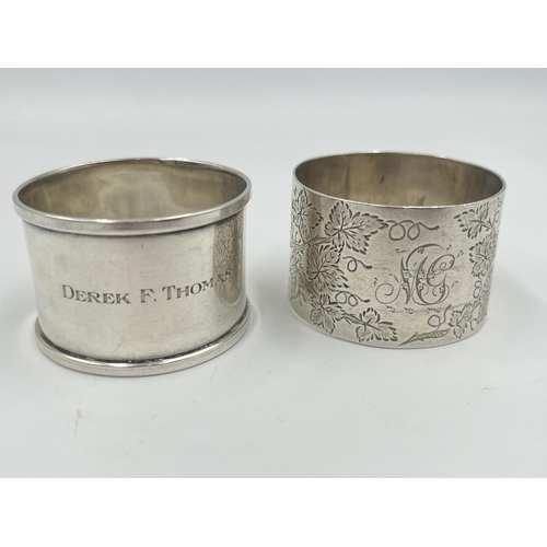 2529 - Two hallmarked sterling silver napkin rings, one Victorian London and one Cooper Brothers & Sons Ltd... 