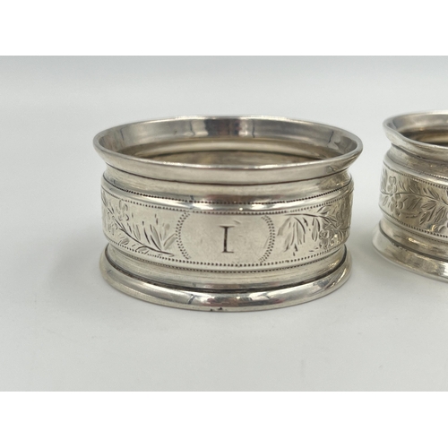 2530 - A pair of Victorian Hilliard & Thomason hallmarked Birmingham silver napkin rings, dated 1888 - appr... 