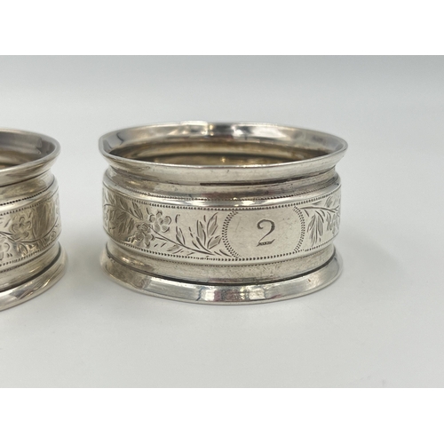 2530 - A pair of Victorian Hilliard & Thomason hallmarked Birmingham silver napkin rings, dated 1888 - appr... 