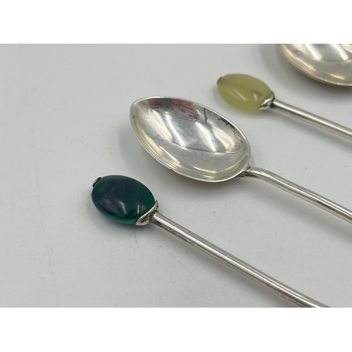 2533 - Six Art Deco Liberty & Co. Ltd. hallmarked Birmingham silver and semi precious stone demitasse spoon... 